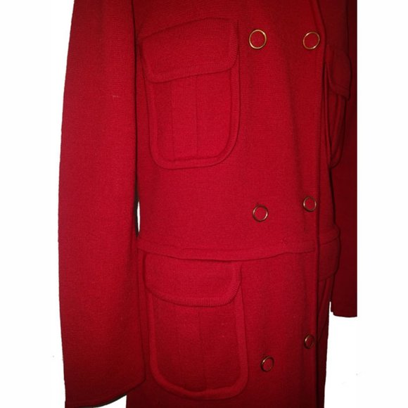 Vtg 70s Wool Double Breast Button Front Sweater Dress 16 - Picture 3 of 11